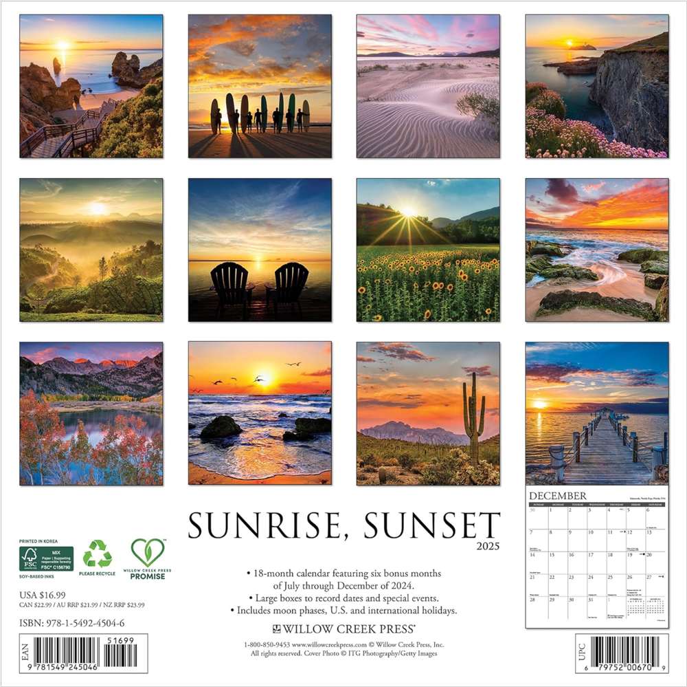 2025 Sunrise, Sunset Wall Calendar, , large image number 1