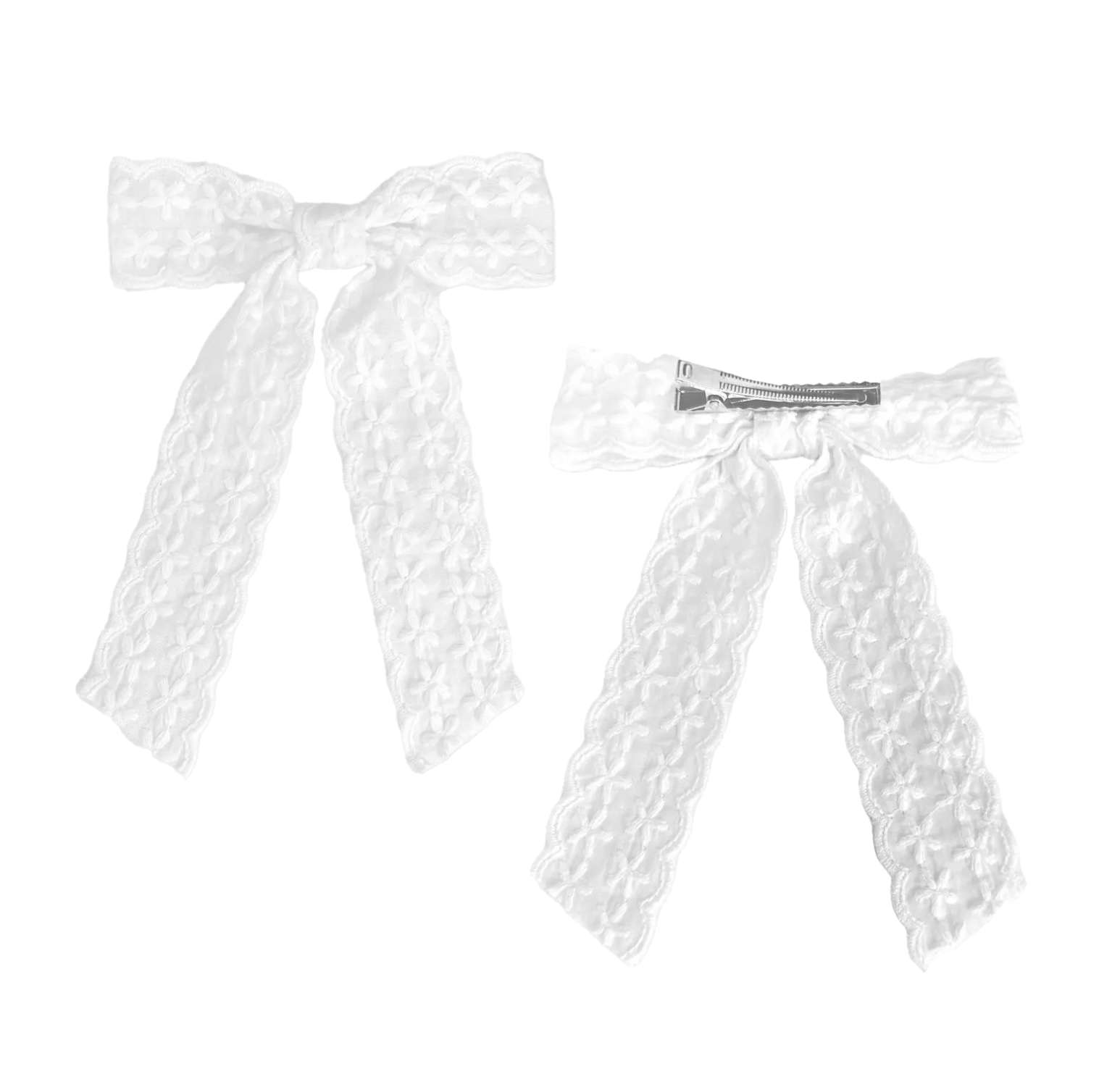 Embroidered Flower Baptism Hair Bow, , large image number 3