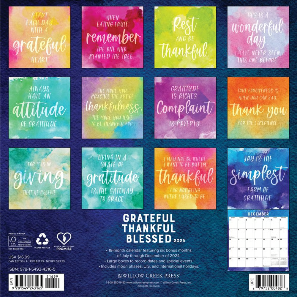 2025 Grateful Thankful Blessed Wall Calendar, , large image number 1