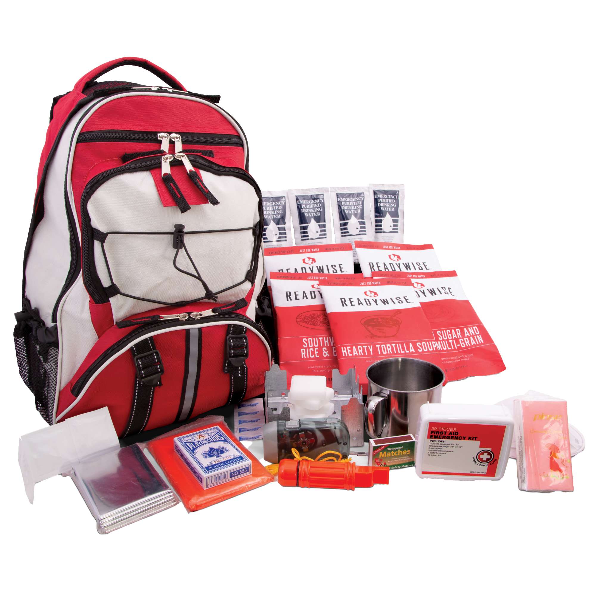 Red 64 Piece Survival Backpack, , large