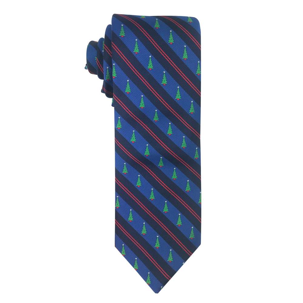 Blue Diagonal Stripe with Christmas Trees Necktie