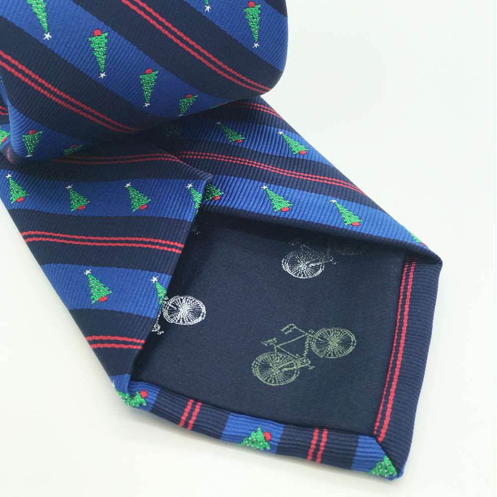 Blue Diagonal Stripe with Christmas Trees Necktie, , large