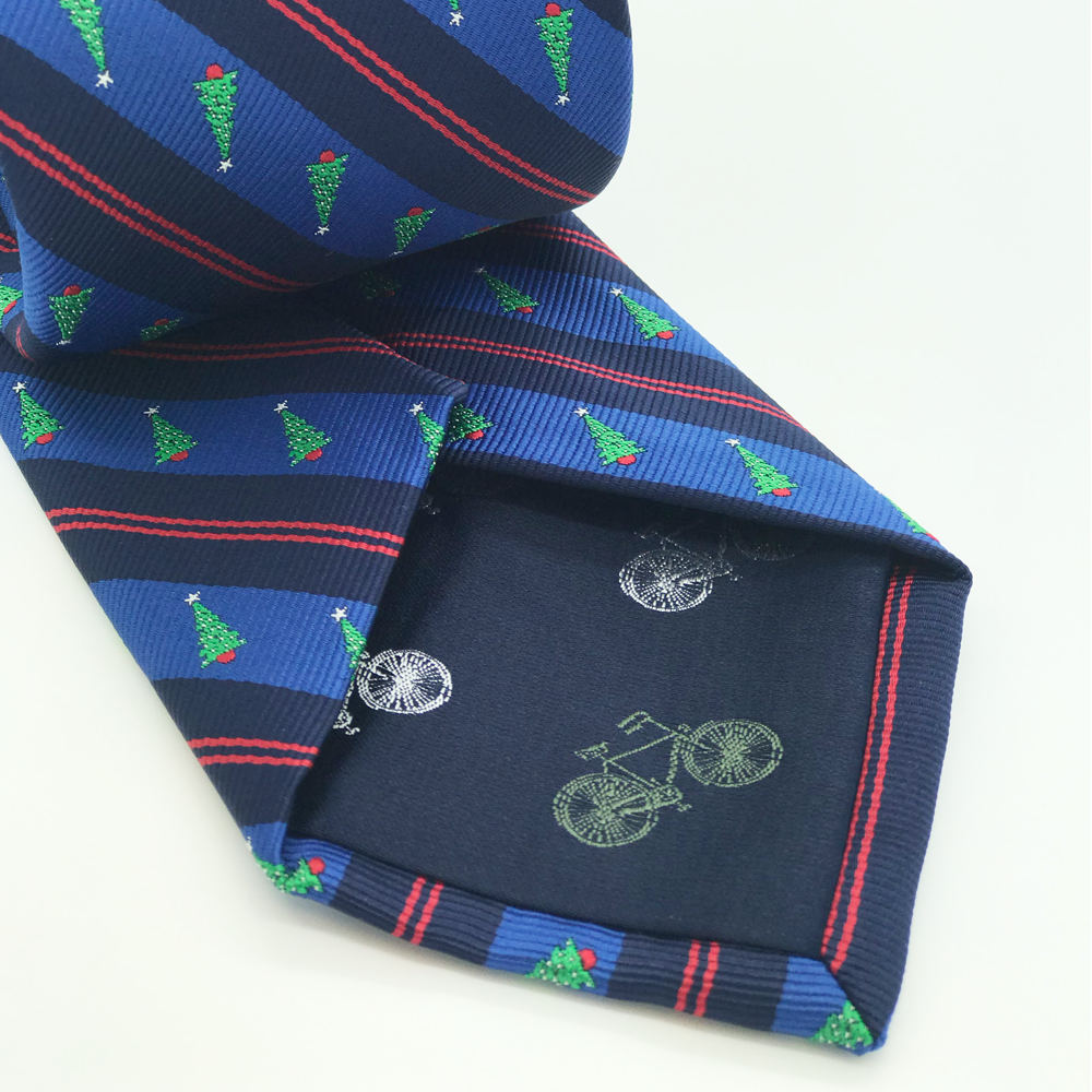 Blue Diagonal Stripe with Christmas Trees Necktie, , large