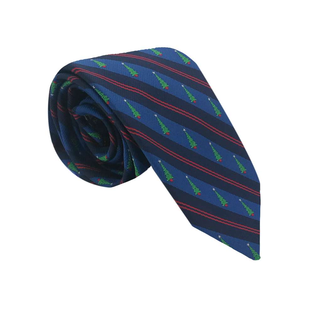Blue Diagonal Stripe with Christmas Trees Necktie, , large image number 3