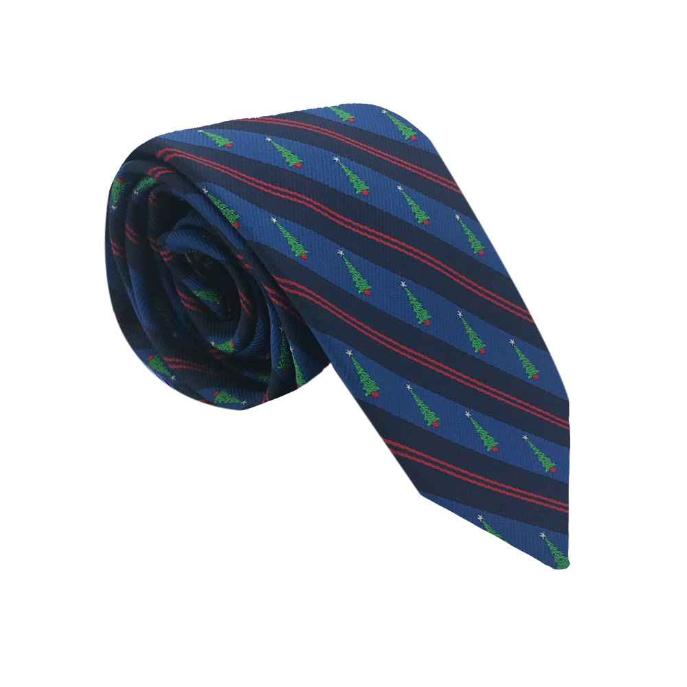 Blue Diagonal Stripe with Christmas Trees Necktie, , large image number 3