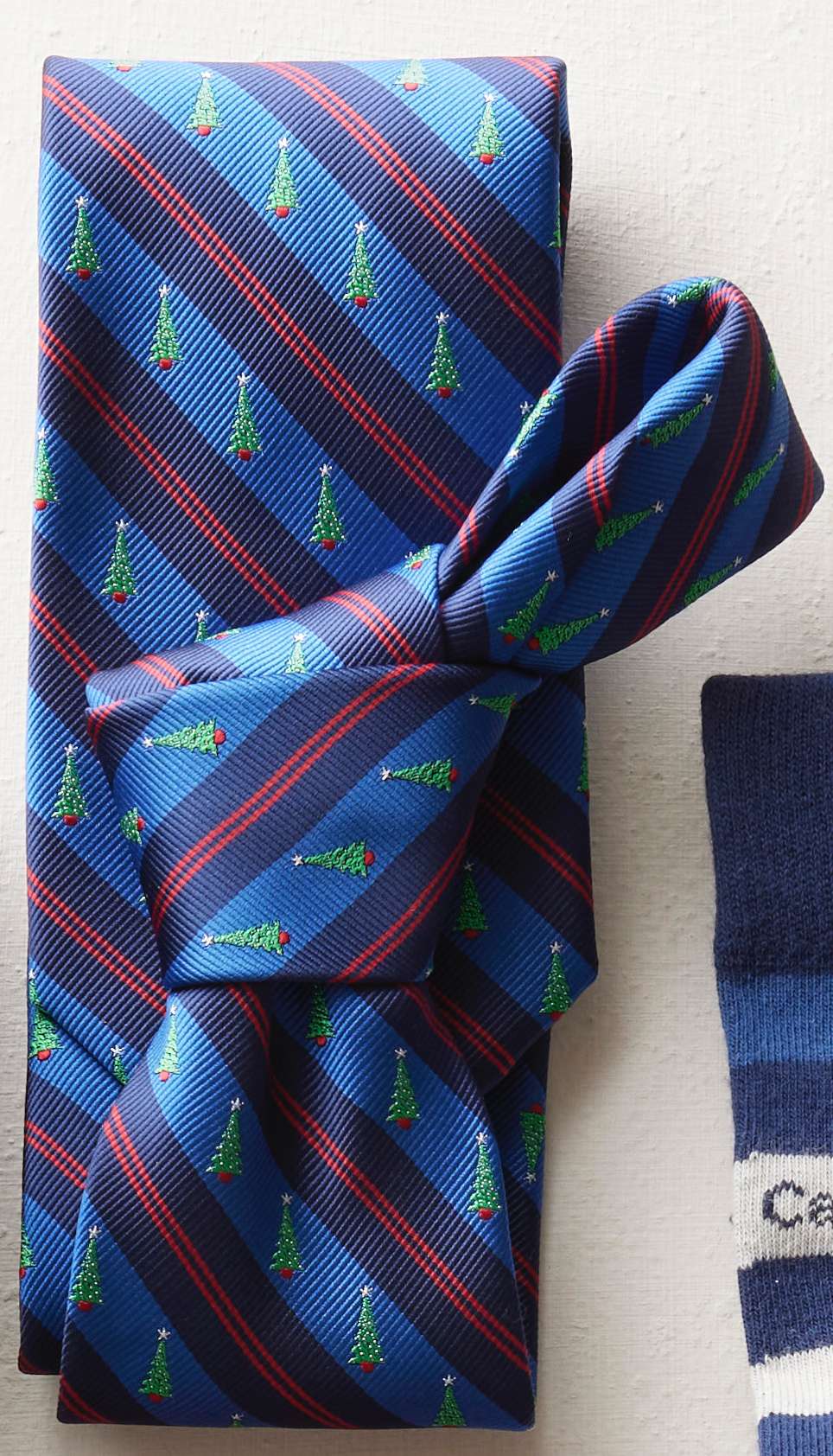 Blue Diagonal Stripe with Christmas Trees Necktie, , large image number 2