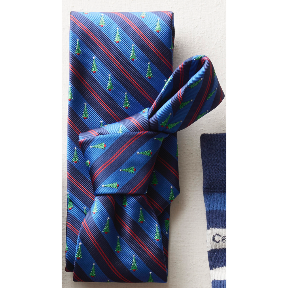 Blue Diagonal Stripe with Christmas Trees Necktie, , large image number 2