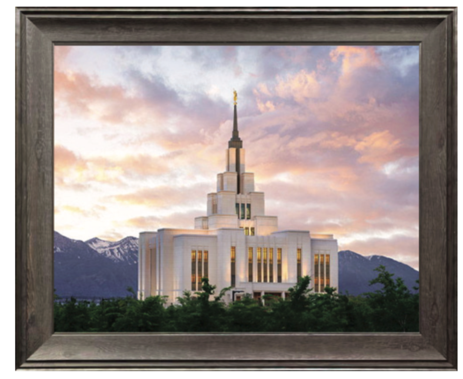 Saratoga Springs Temple, Summer Sunrise (21x18 Framed Textured Paper Print)