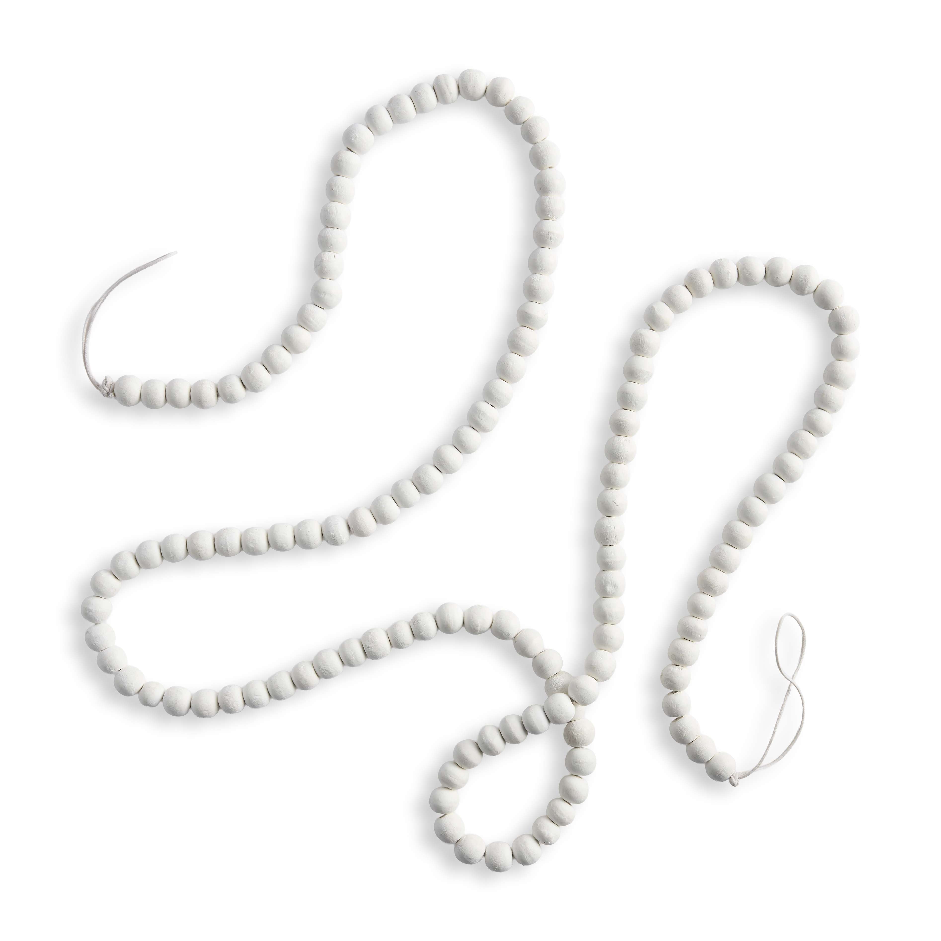White Wood Beaded Garland, , large image number 0