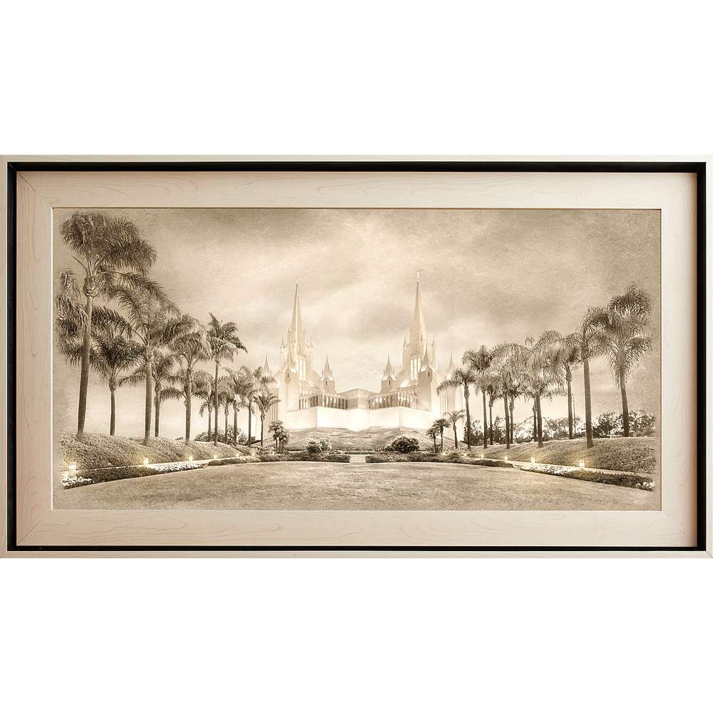 San Diego California Temple, Light Wood (22x39 Framed Textured Paper)