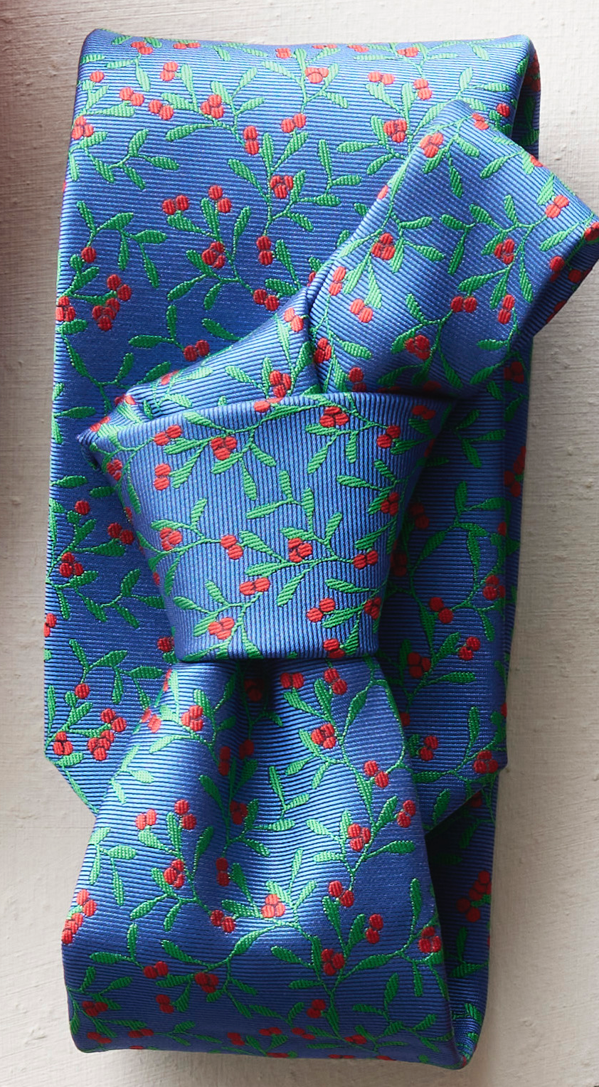 Blue Polyester Necktie with Red Berries, , large image number 3