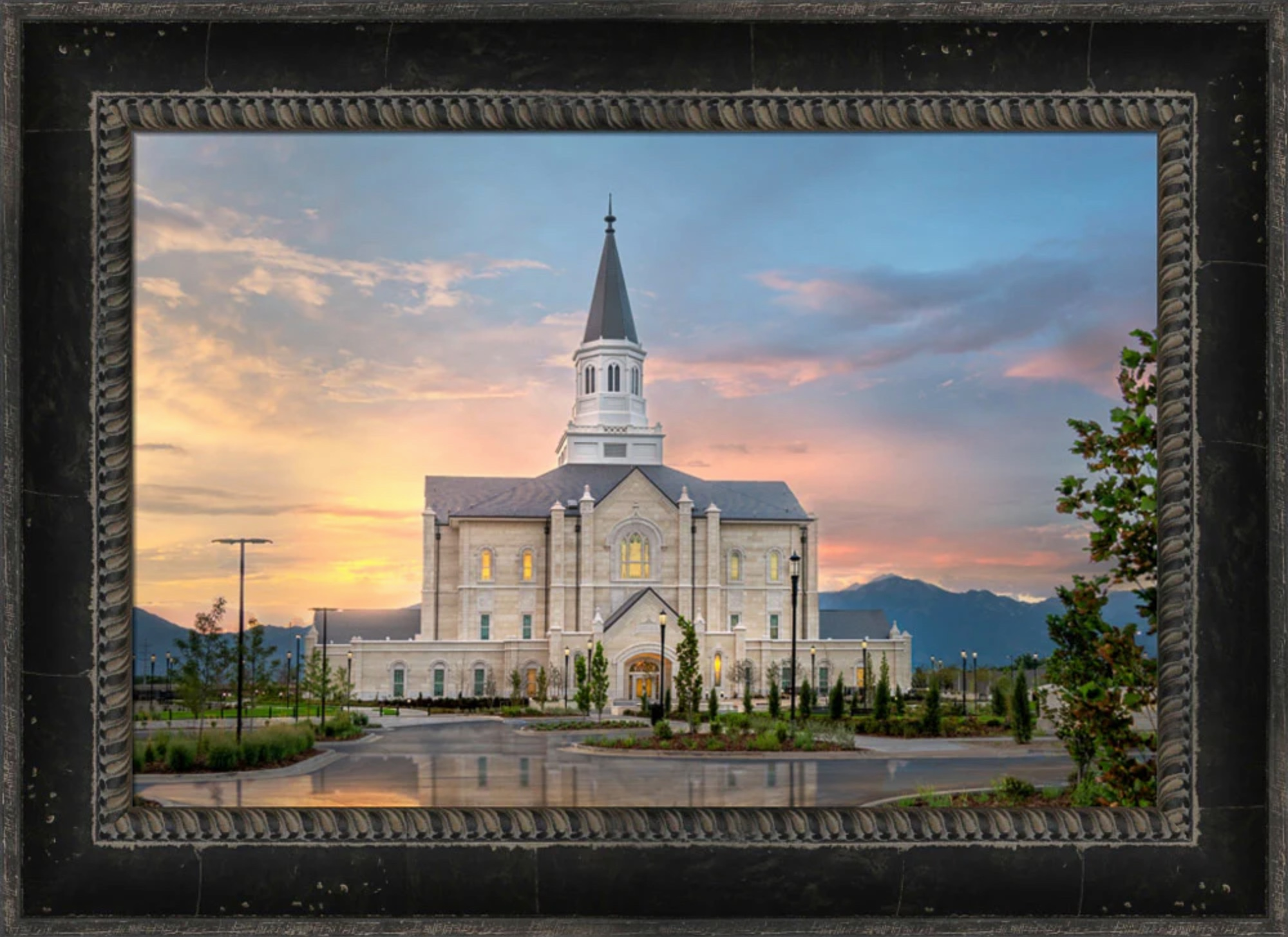 Taylorsville Utah Temple - Covenant Path (21.5x29.5 Framed Canvas Print)
