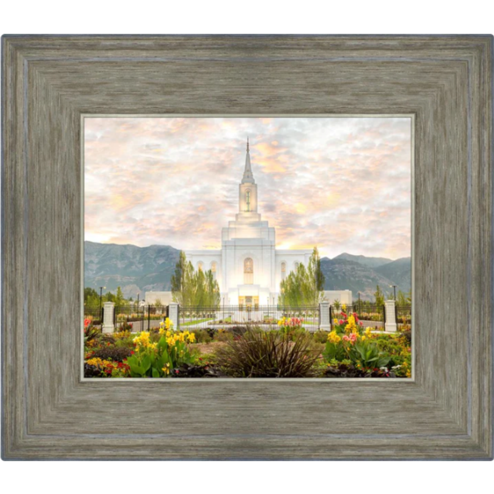 Orem Temple, Sunrise Flowers (13x15 Framed Art)