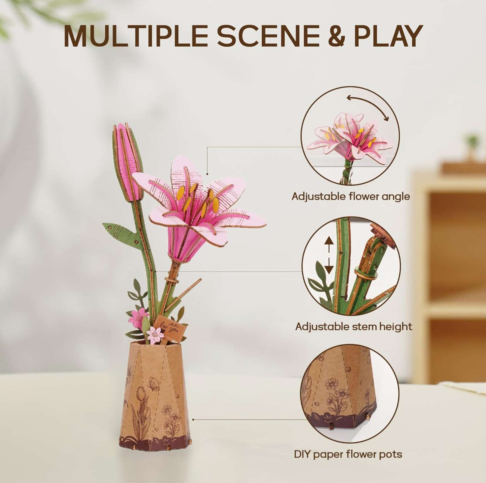 Pink Lily Wooden 73 Piece Puzzle, , large