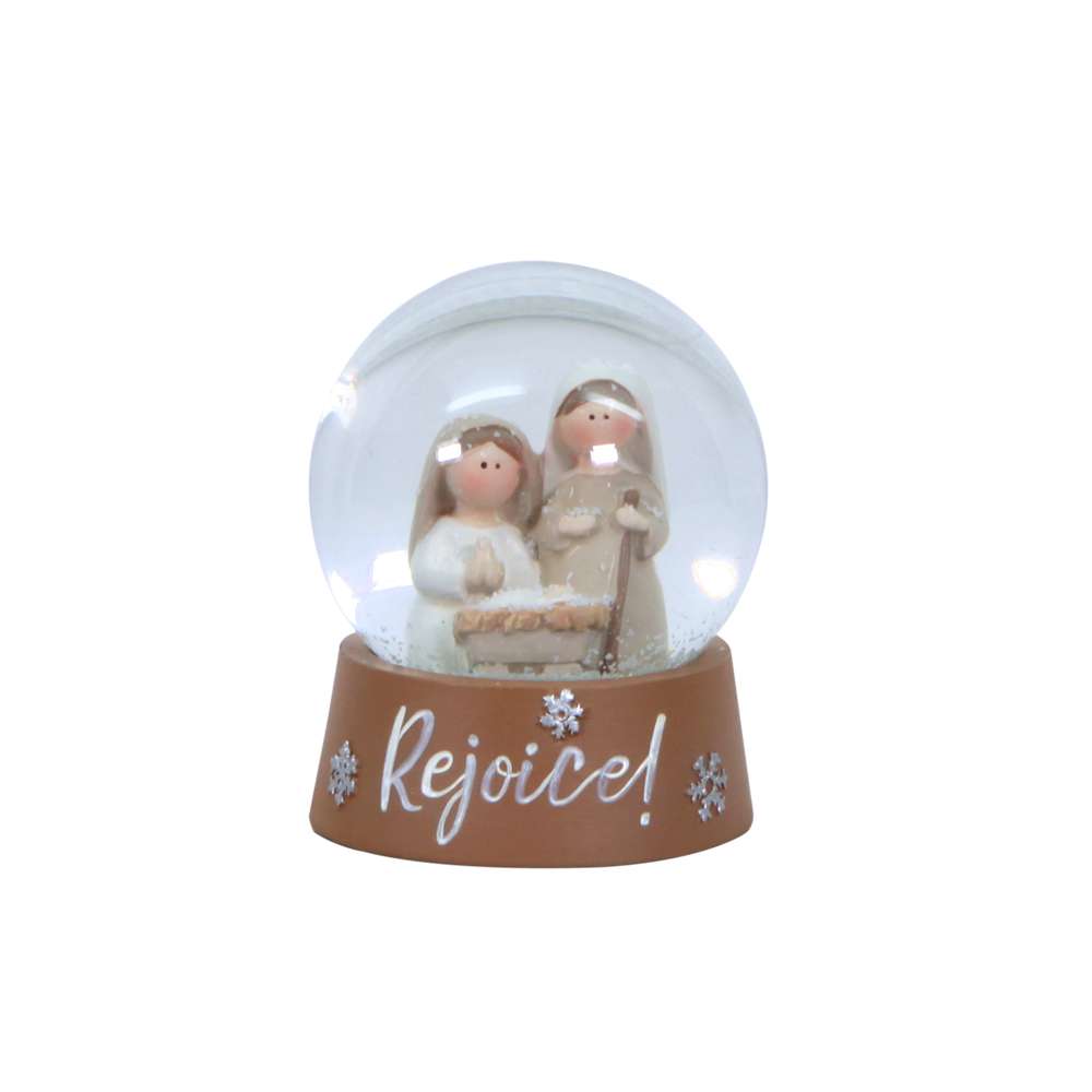 "Rejoice!" Holy Family Snow Globe Nativity
