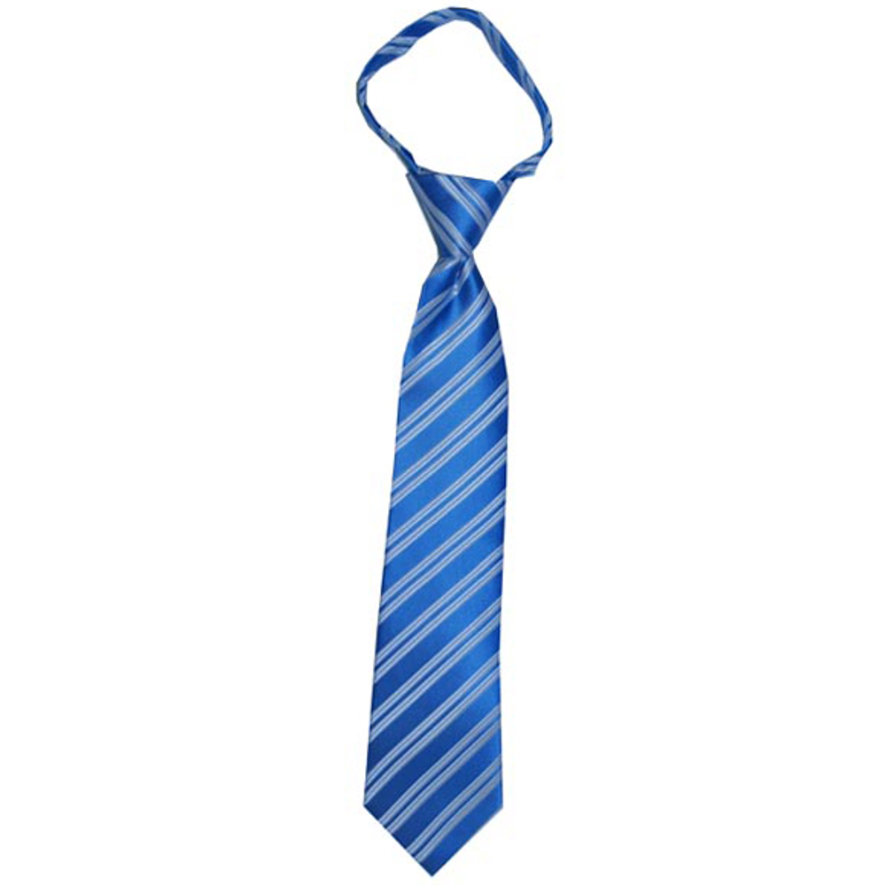 Boys' Blue/White Stripe Zipper Necktie, , large
