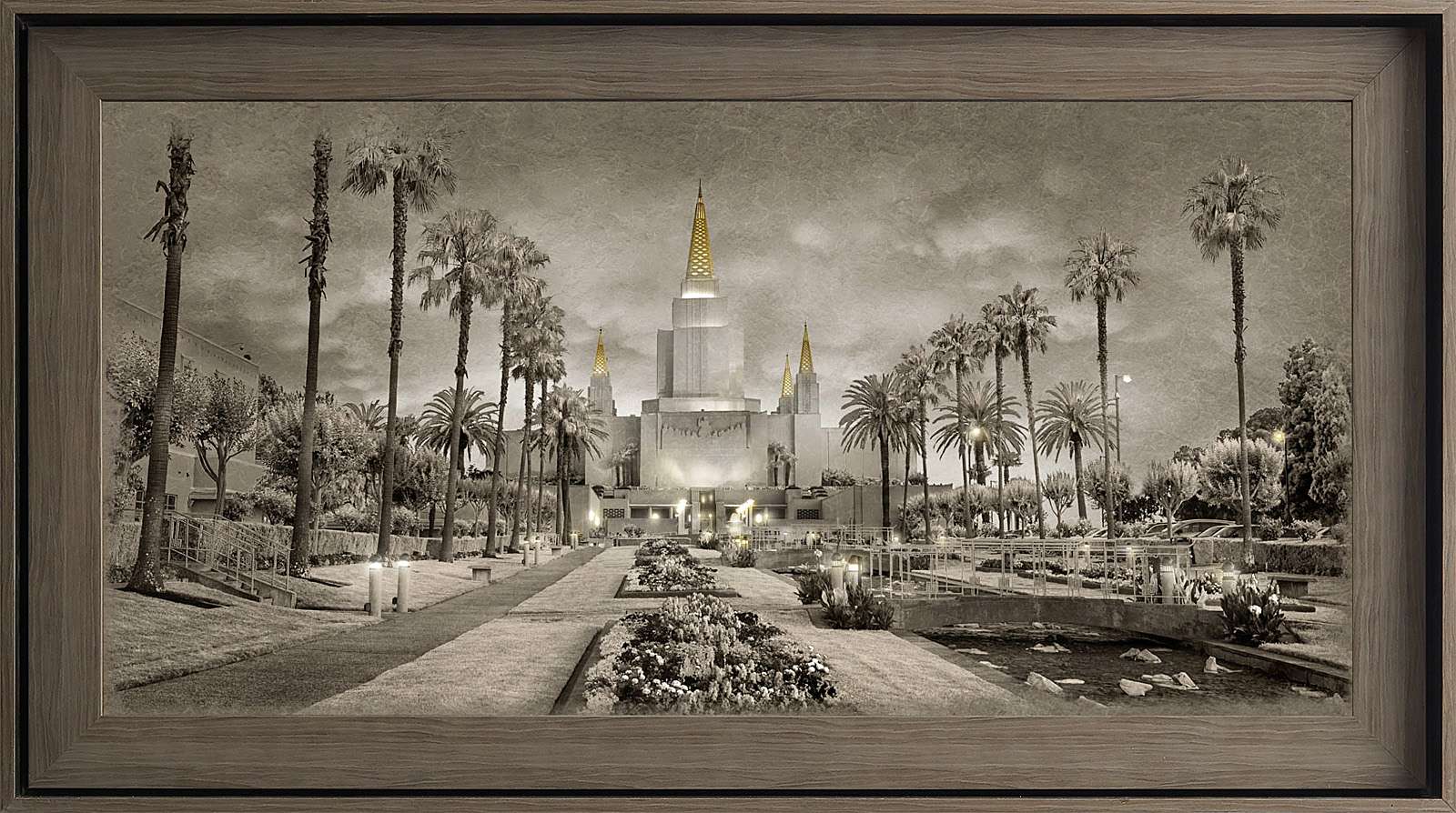 Oakland California Temple, Gray Wood (22x39 Framed Textured Paper), , large image number 0