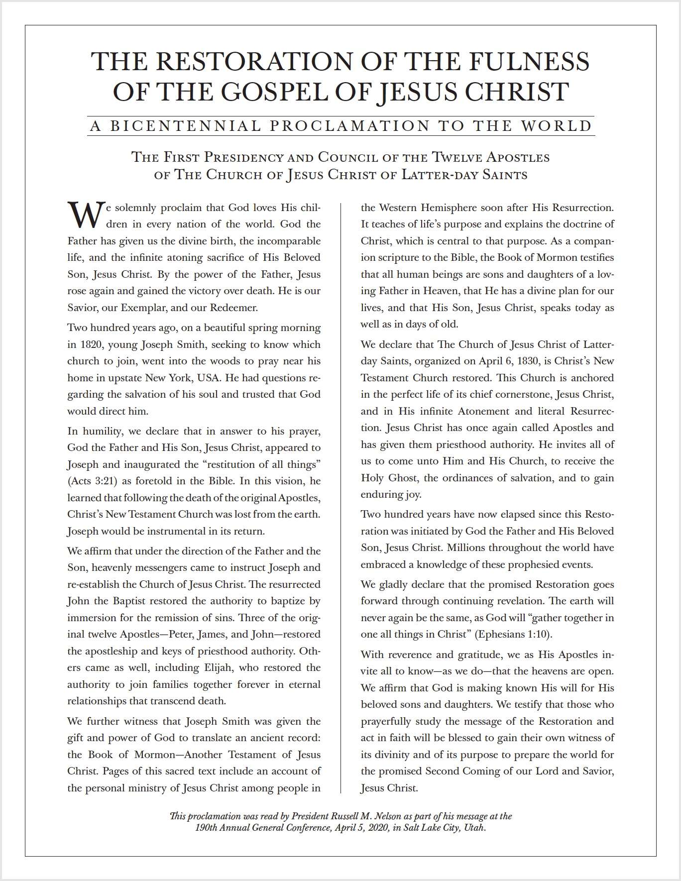 The Restoration Proclamation Print