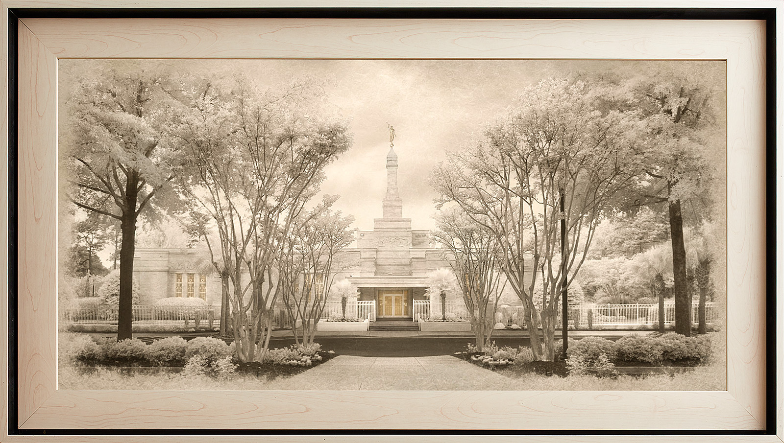 Columbia South Carolina Temple, Light Wood (22x39 Framed Textured Paper)