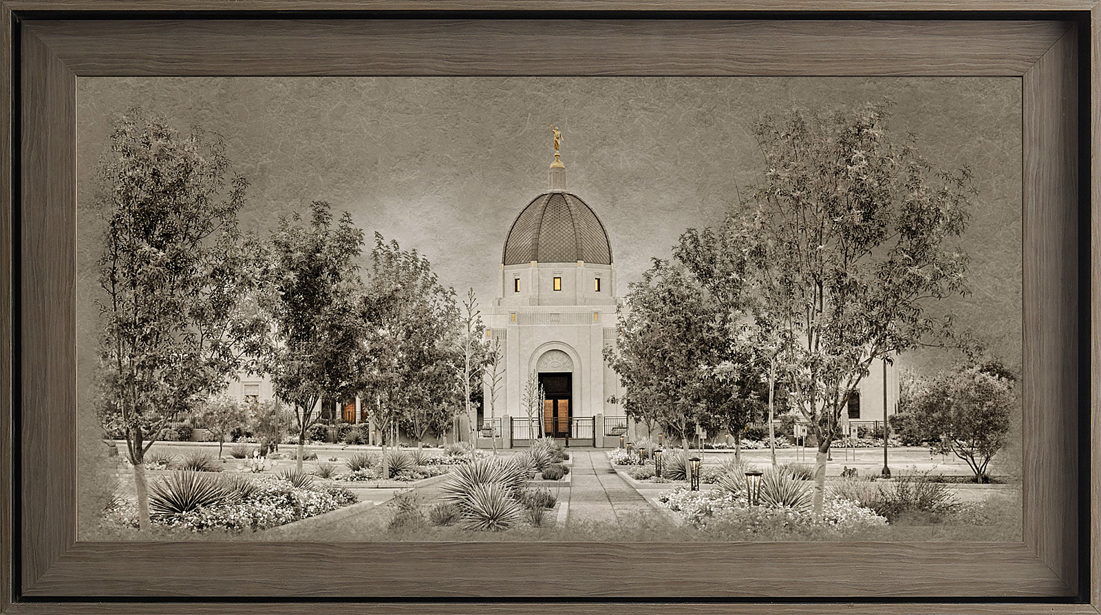 Tucson Arizona Temple, Gray Wood (22x39 Framed Textured Paper)