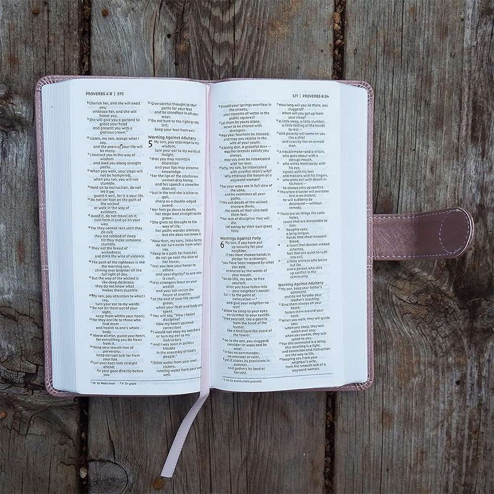 NIV Pocket Thinline Leather Bible Snap Close Pink, , large