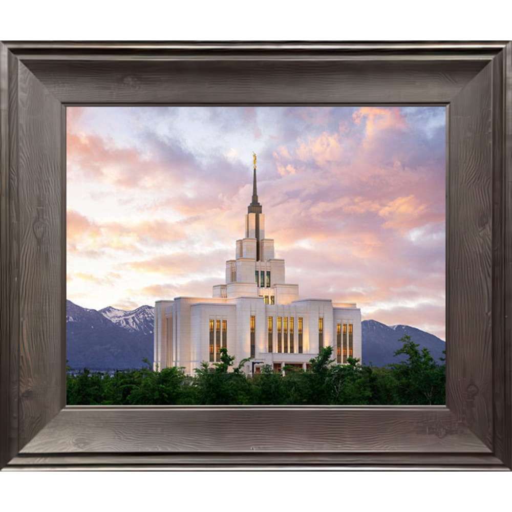 Saratoga Springs Temple - Summer Sunrise (21x17 Framed Textured Print)