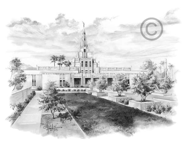 Phoenix Arizona Temple Sketch - 5x7 Print, , large image number 0