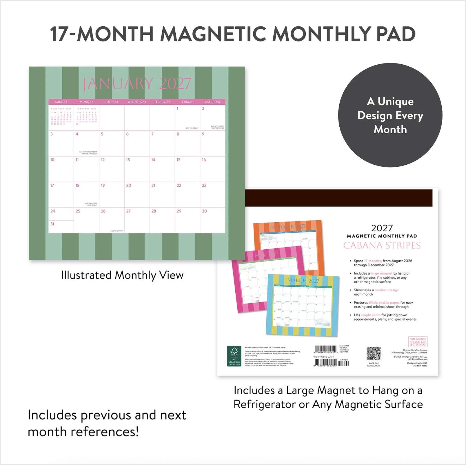 2027 Cabana Stripes Magnetic Monthly Pad , , large image number 2