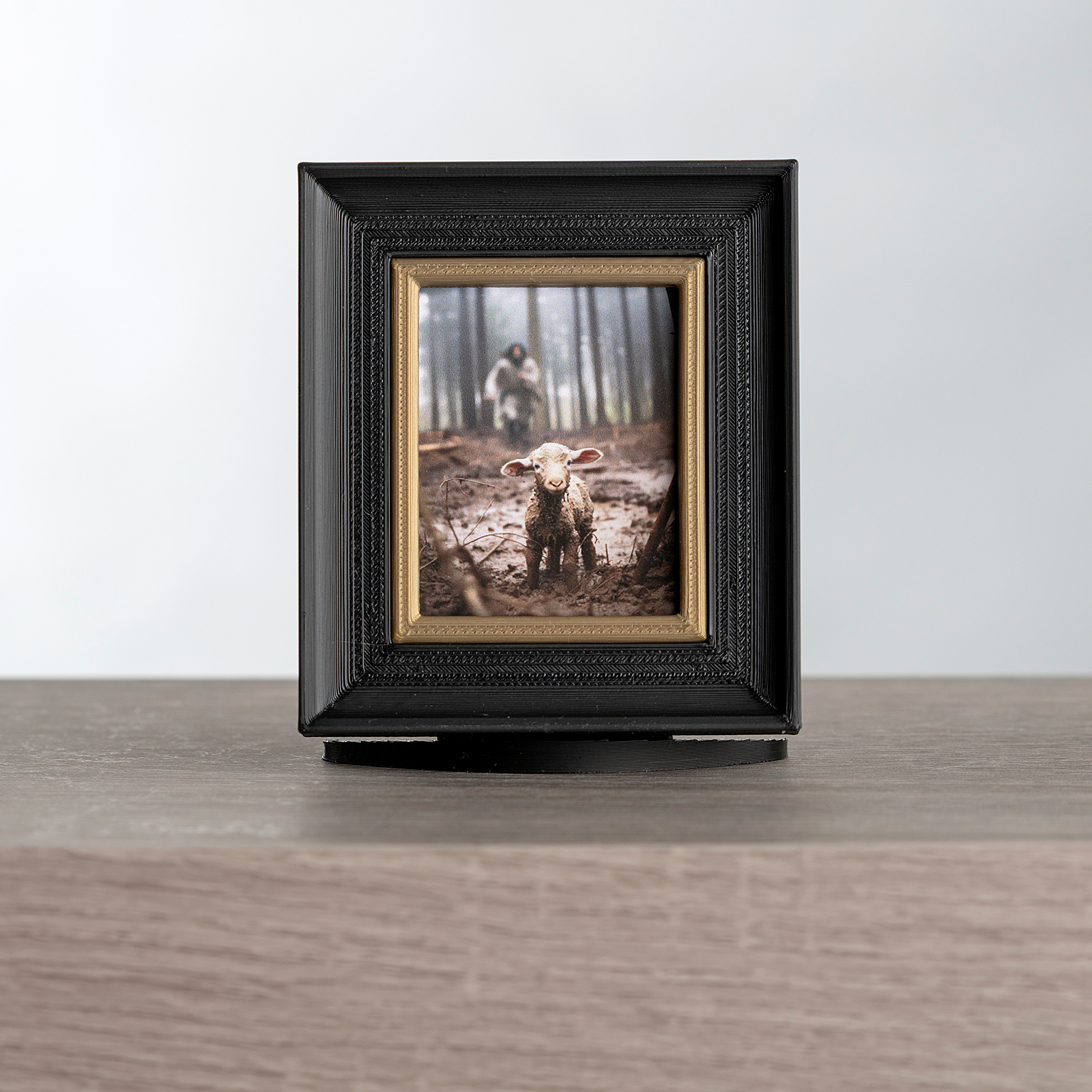 Jesus Runs Towards the Lost Lamb, Small and Simple (2.75x3 Framed Art)