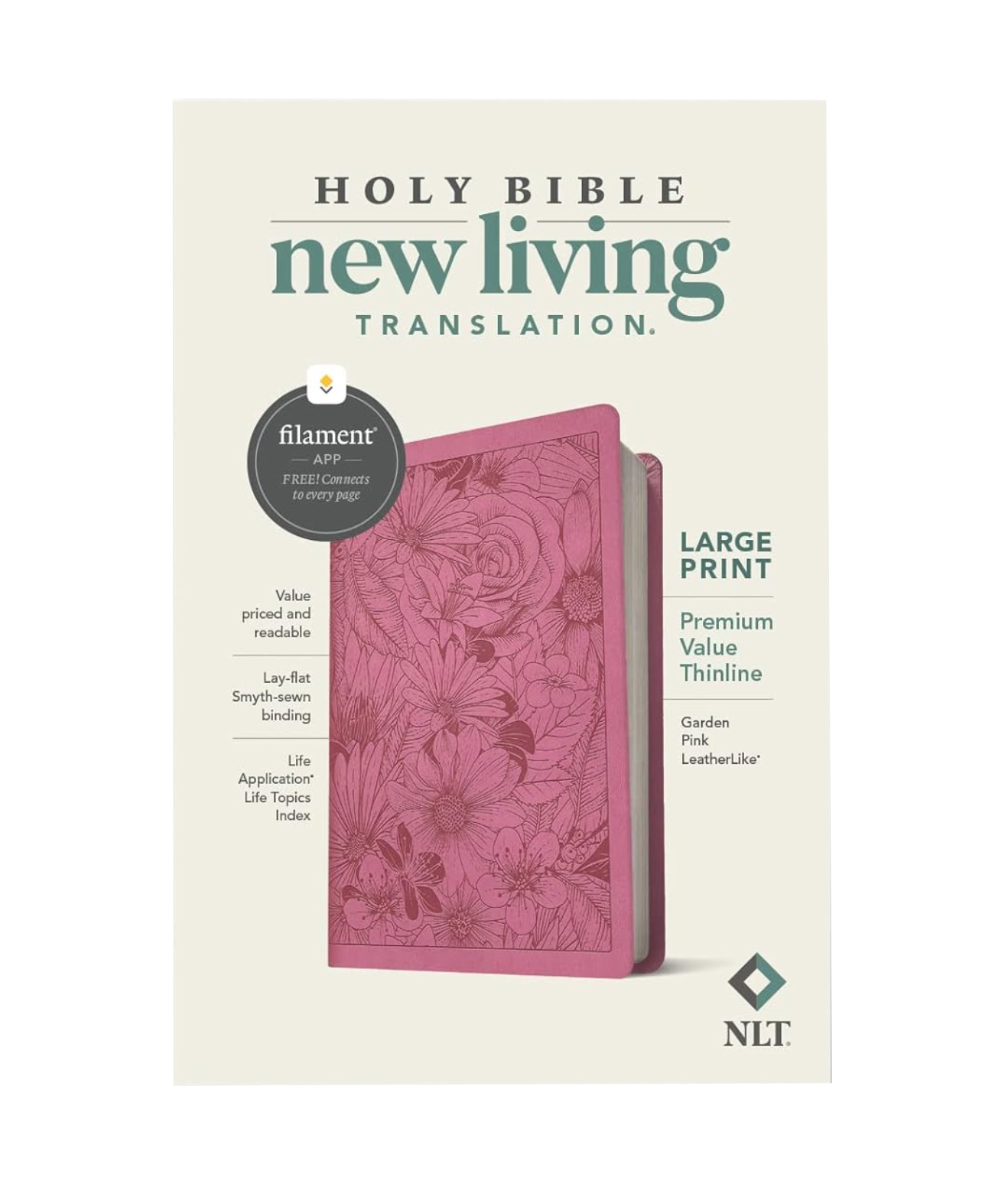 NLT Large Print Premium Value Thinline Bible, Faux Leather, Garden Pink