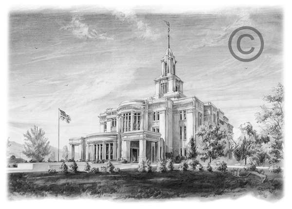 Payson Utah Temple Sketch - 5x7 Print, , large image number 0