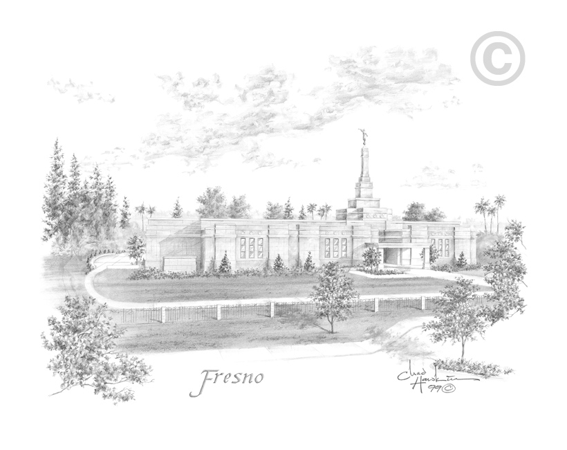 Fresno Temple Sketch - 5x7 Print