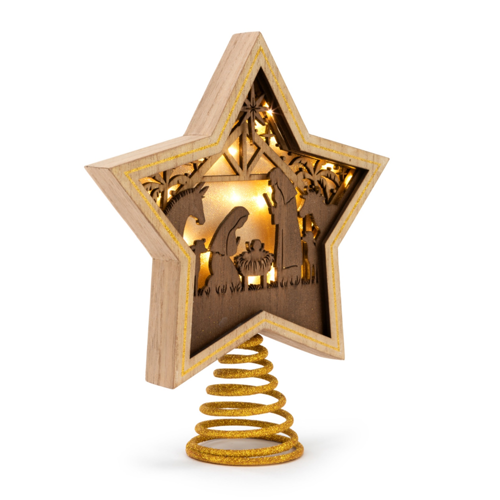Light-up Silhouette Wood Nativity Star Topper, , large