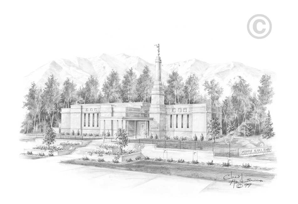 Anchorage Temple Sketch - 5x7 Print