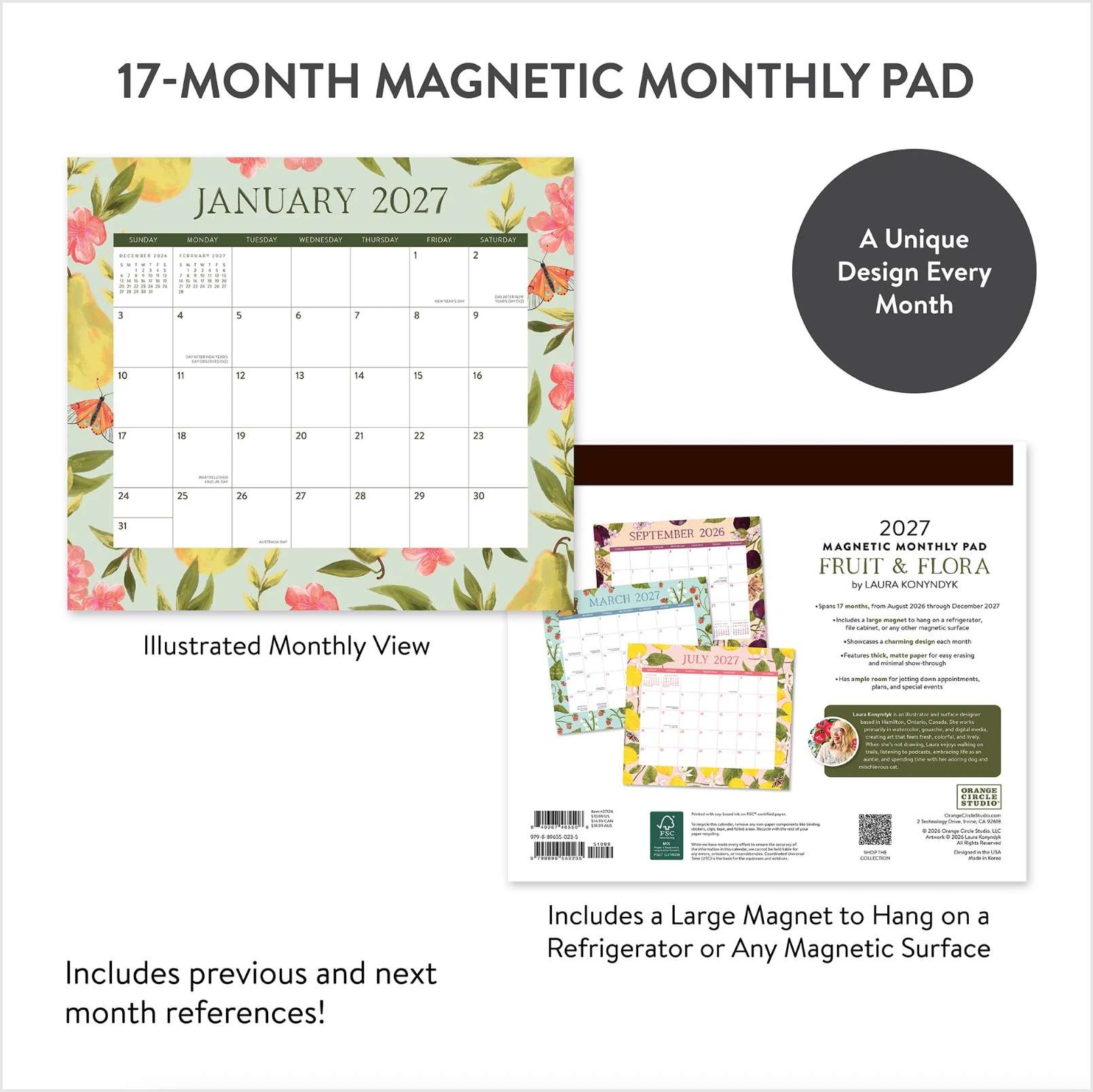 2027 Fruit and Flora Magnetic Monthly Pad, , large image number 2