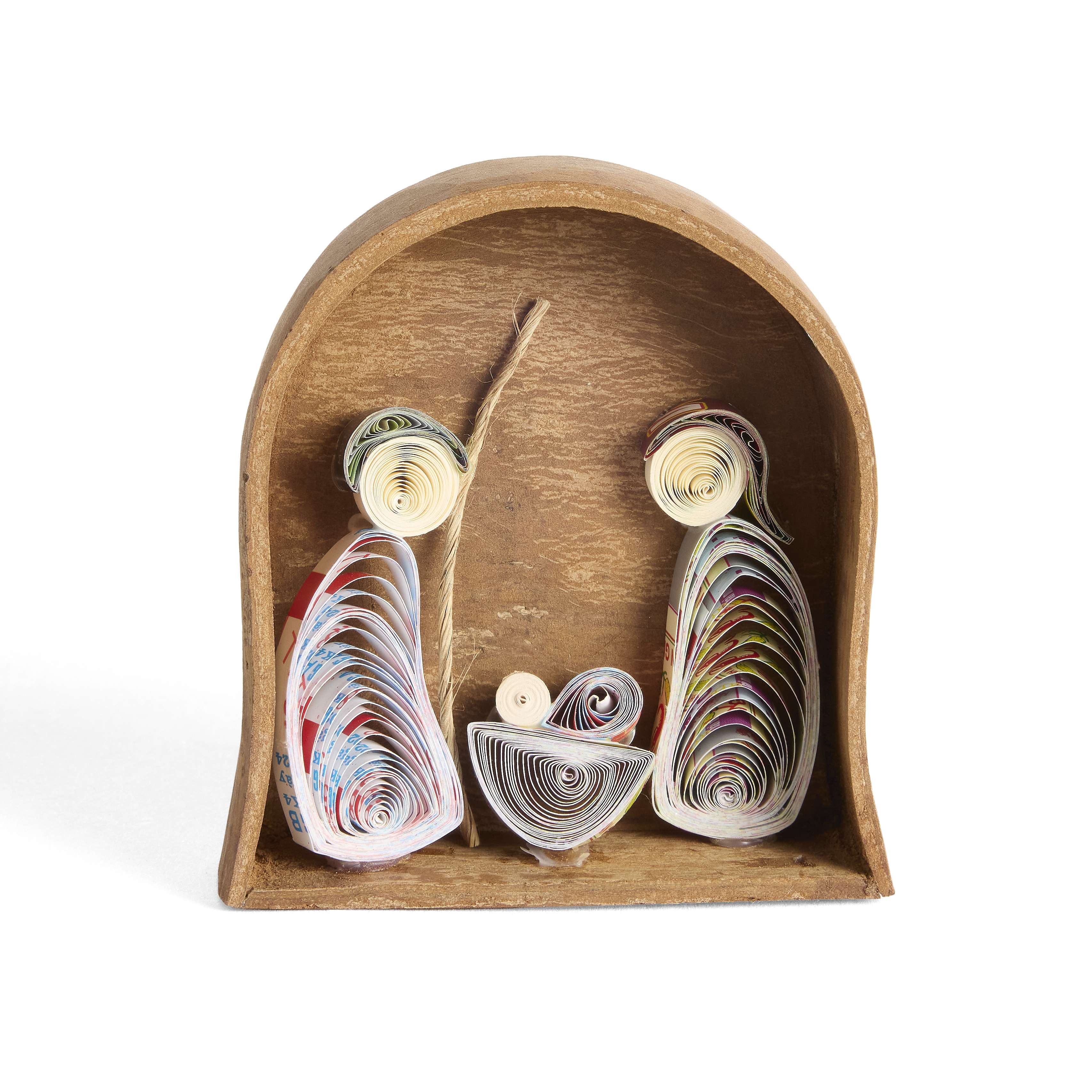 Vietnam Holy Family Quilling in Cinnamon Cave Nativity