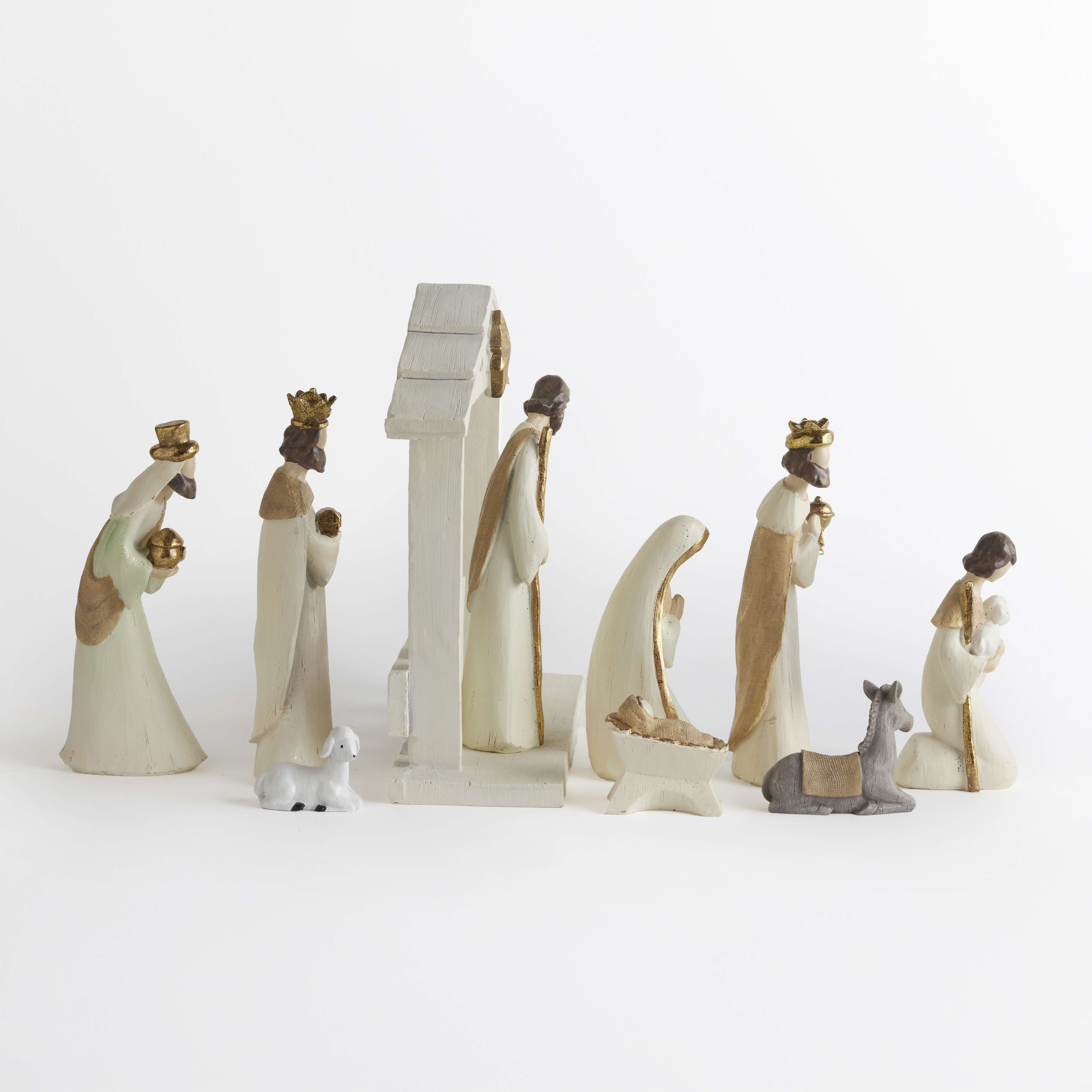 Golden Holy Night Resin Nativity, , large