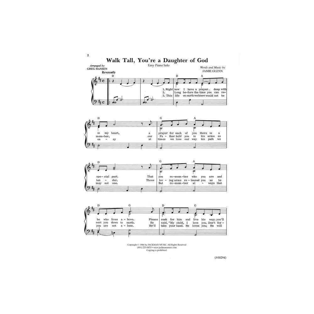 Walk Tall You're a Daughter of God Piano Solo Sheet Music