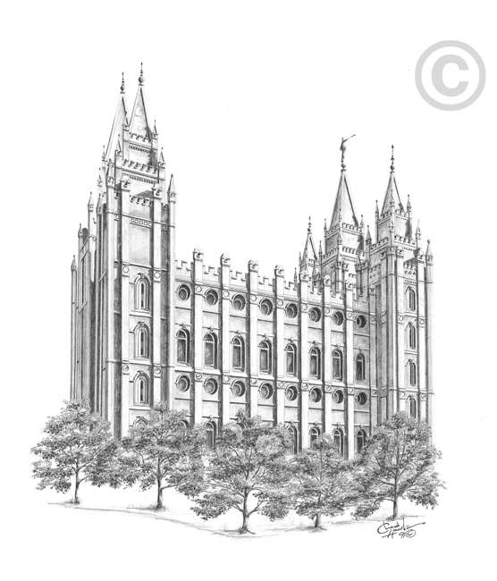 Salt Lake Temple Sketch - 5x7 Print, , large image number 0