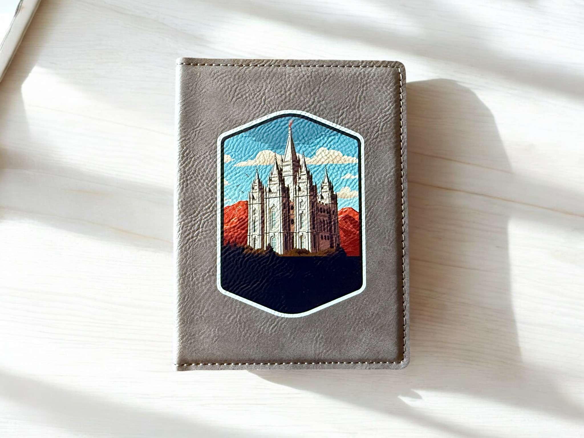 Salt Lake Temple with Mountains Leather Recommend Holder, , large image number 2