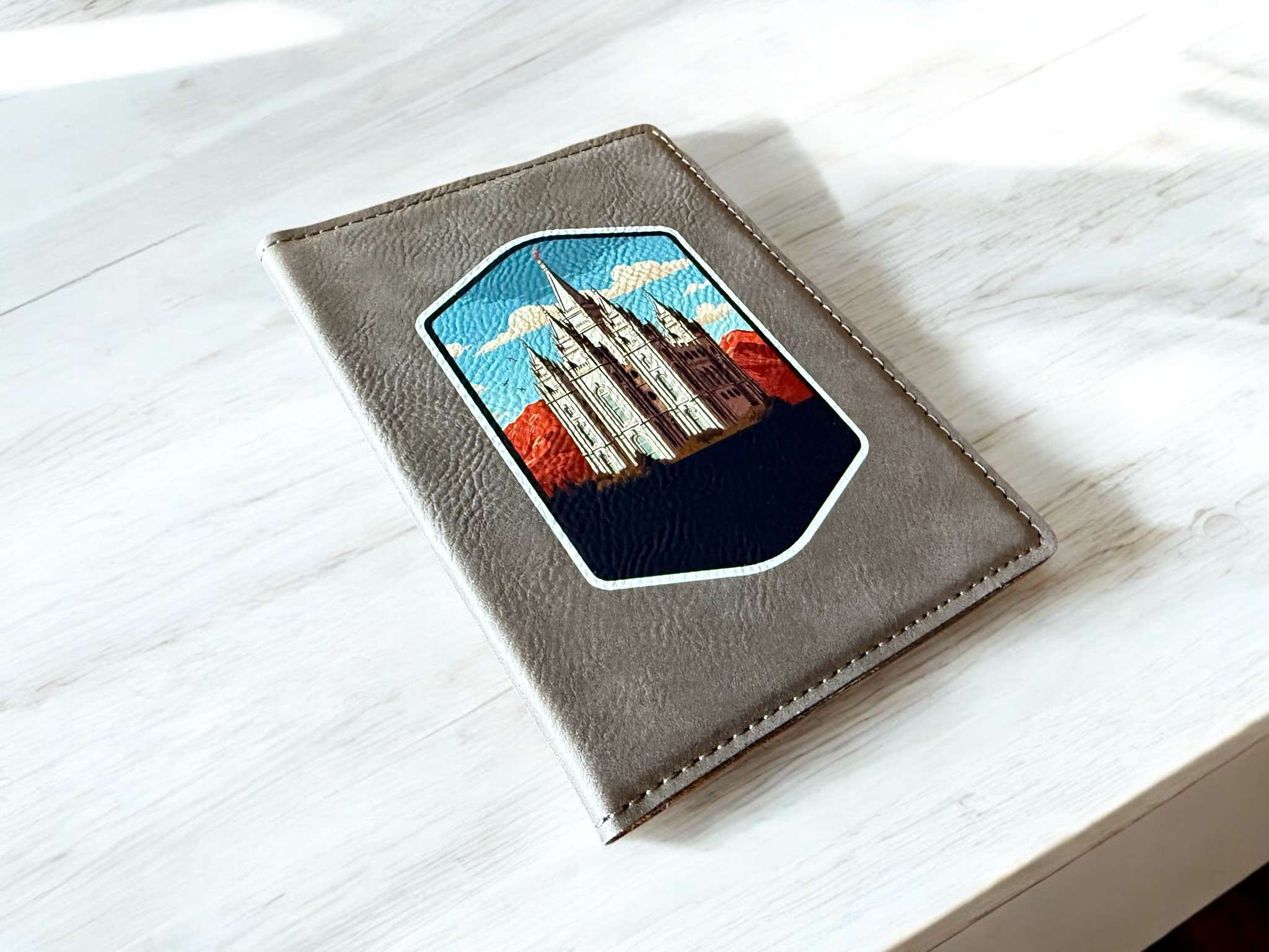 Salt Lake Temple with Mountains Leather Recommend Holder, , large image number 3