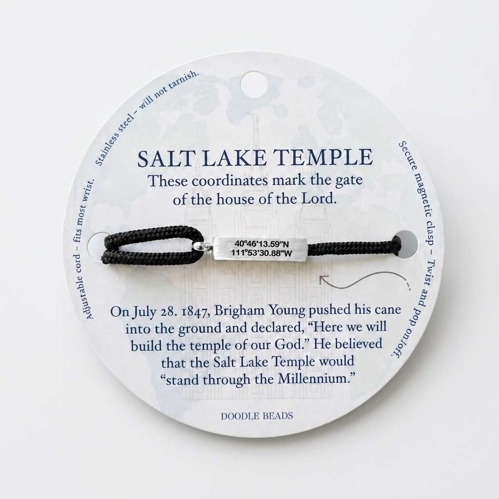 Salt Lake City Temple Coordinates Graphite Bracelet, , large