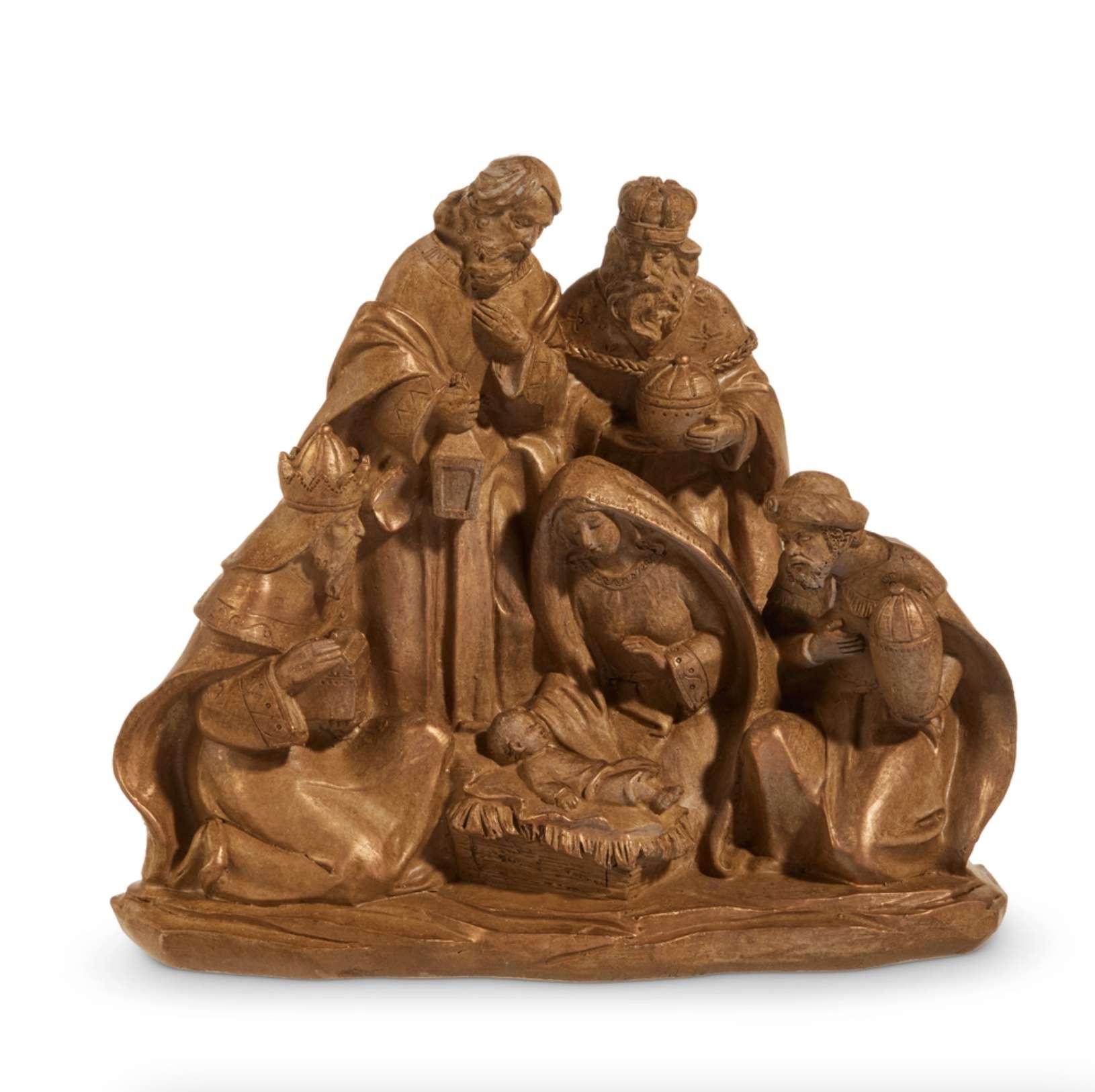 Carved Holy Family and Wise Men Winterberry Nativity