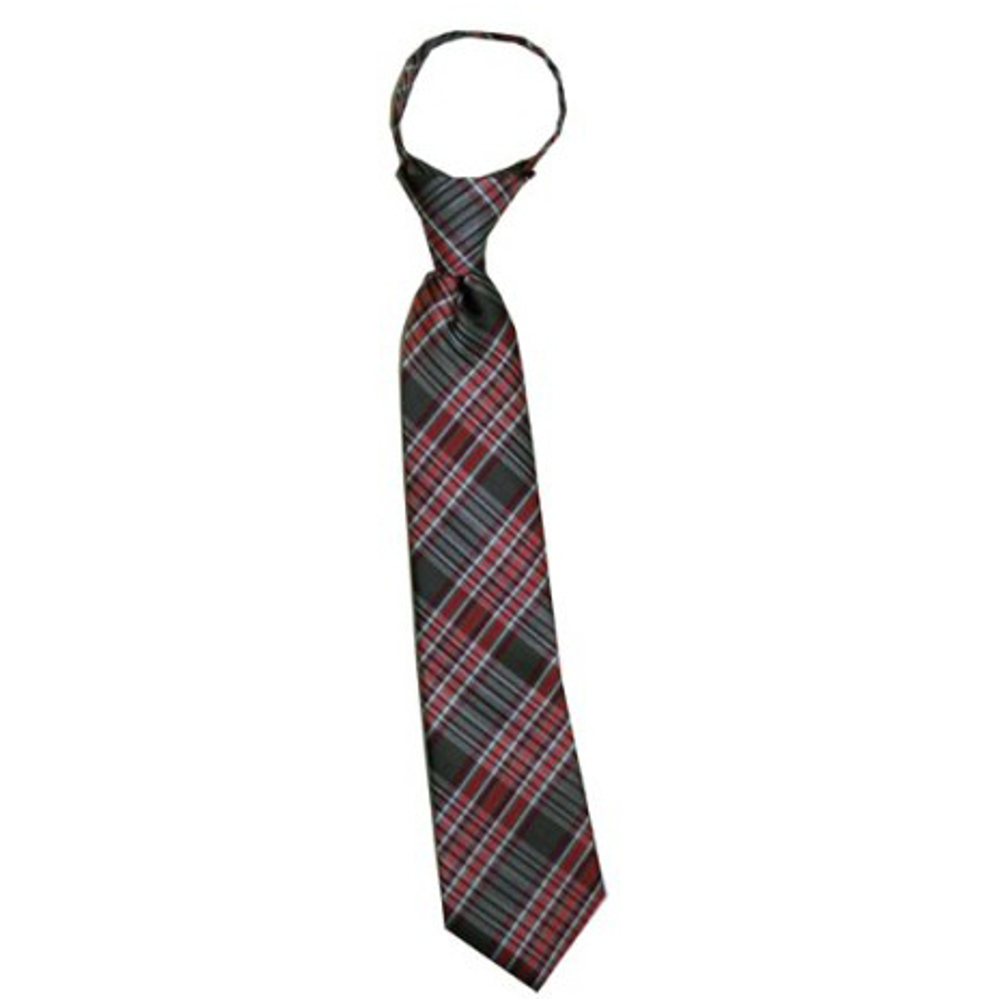 Boys' Gray Plaid Zipper Necktie, , large