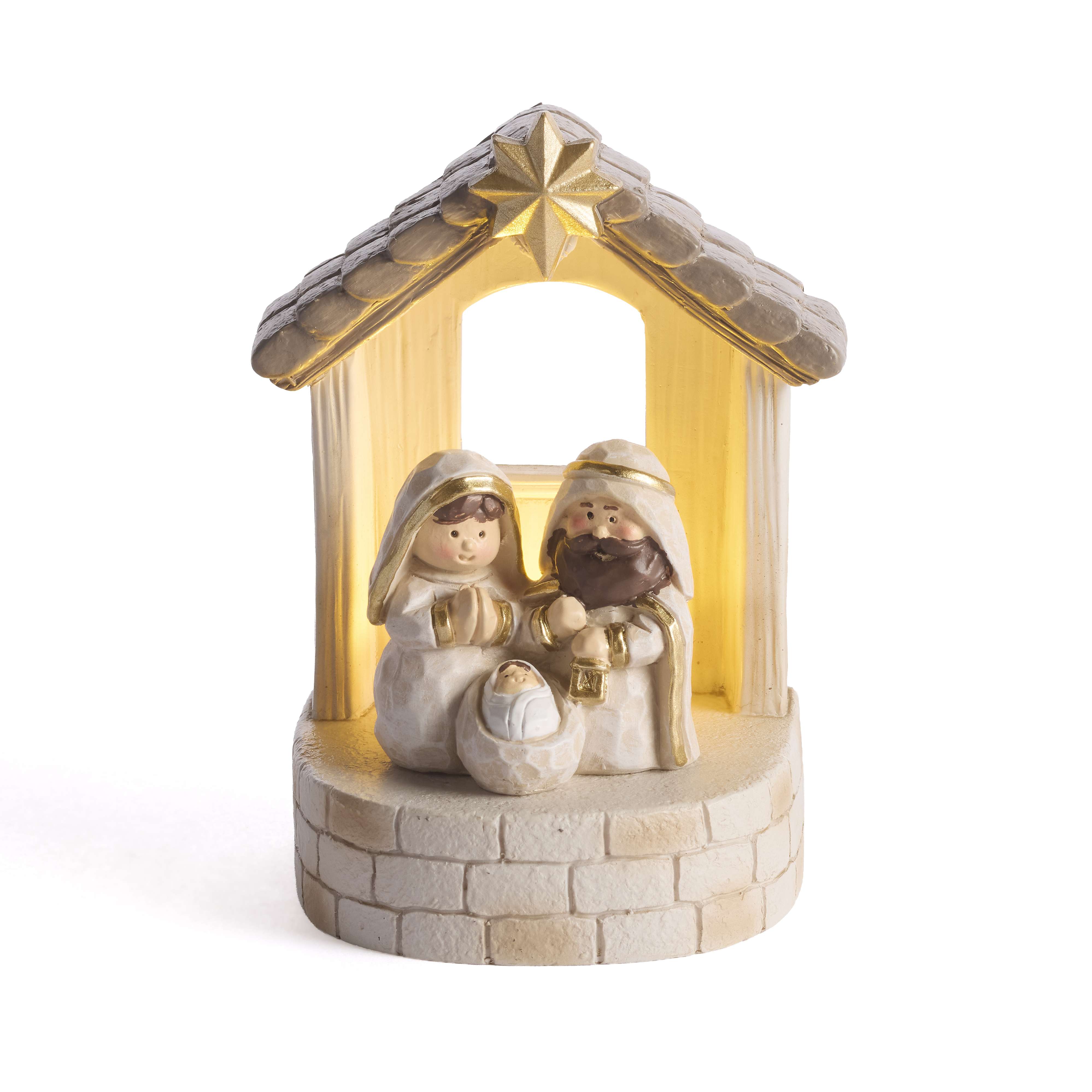 Light-up Holy Family in Stable Nativity