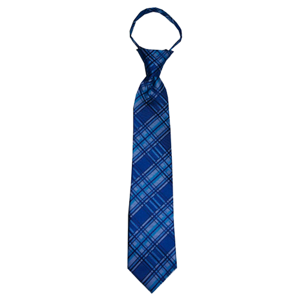 Boys' Blue Plaid Zipper Necktie