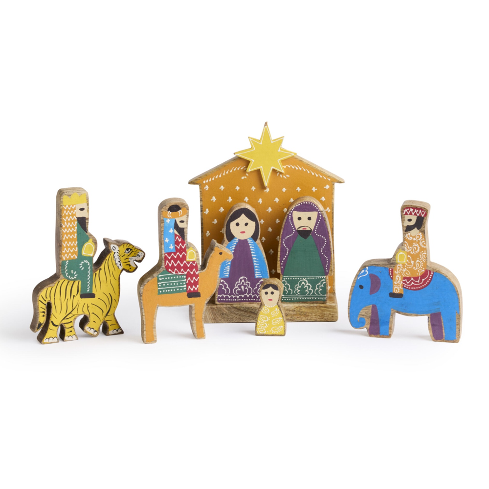 India Mango Wood Nativity,  India Mango Wood Nativity