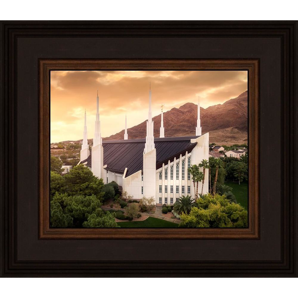Las Vegas Temple Desert Oasis Aerial (13x14 Framed Textured Print)