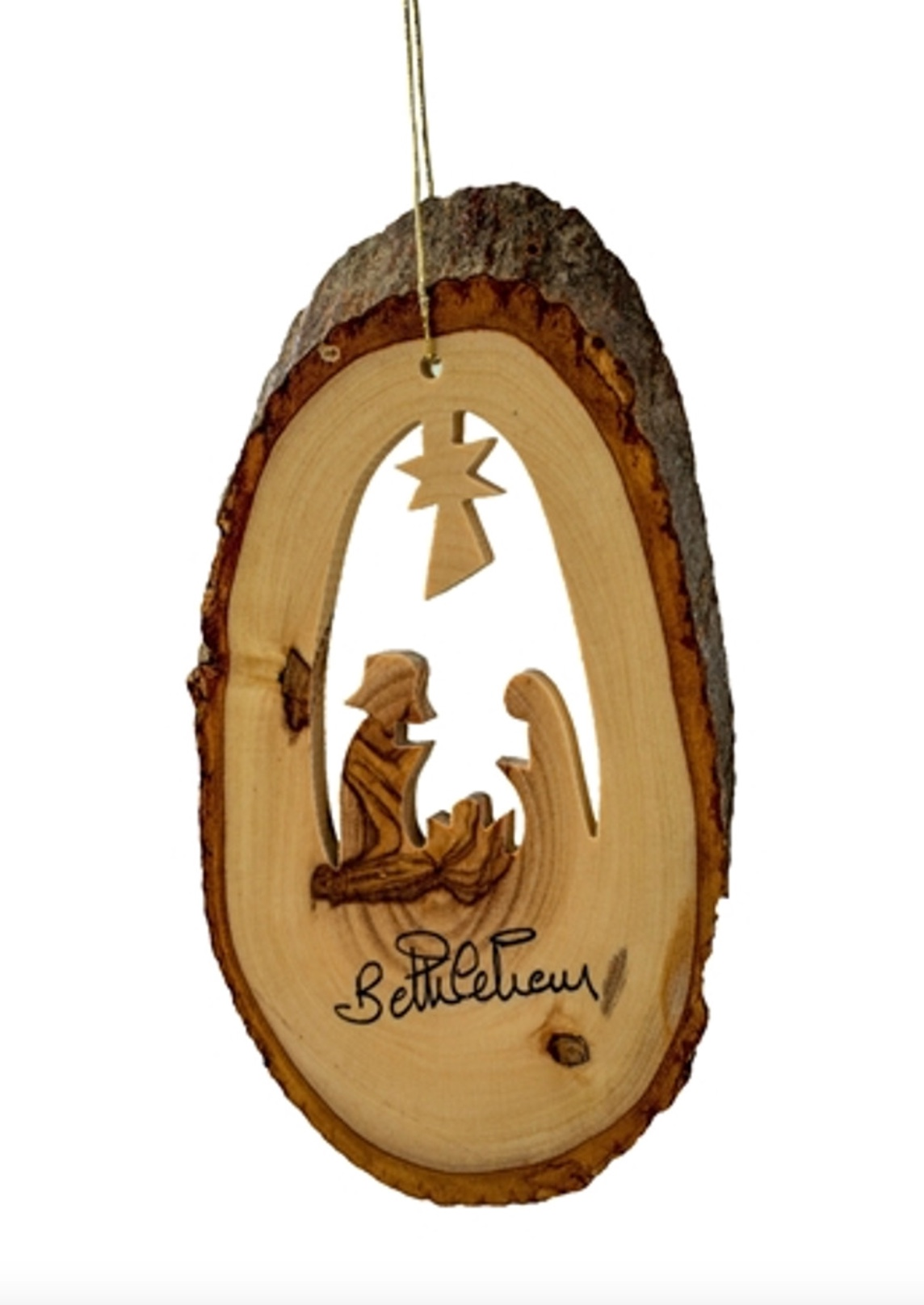 Bark Slice Nativity Ornament
