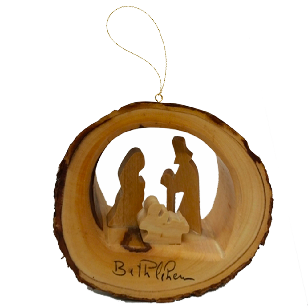 Holy Family Large Round Bark Ornament